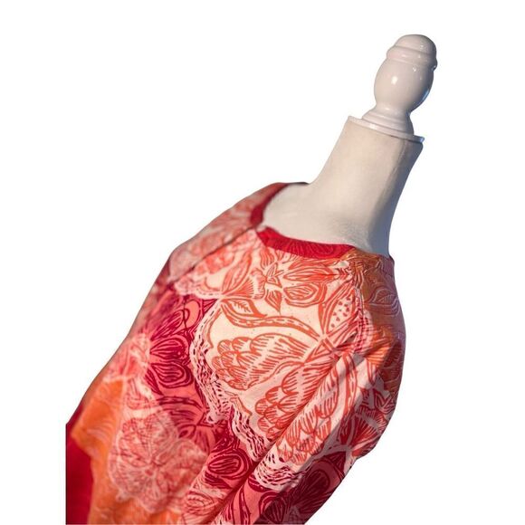 Land’s End light cotton orange and floral 1/2 button tunic - 14 - Picture 2 of 8